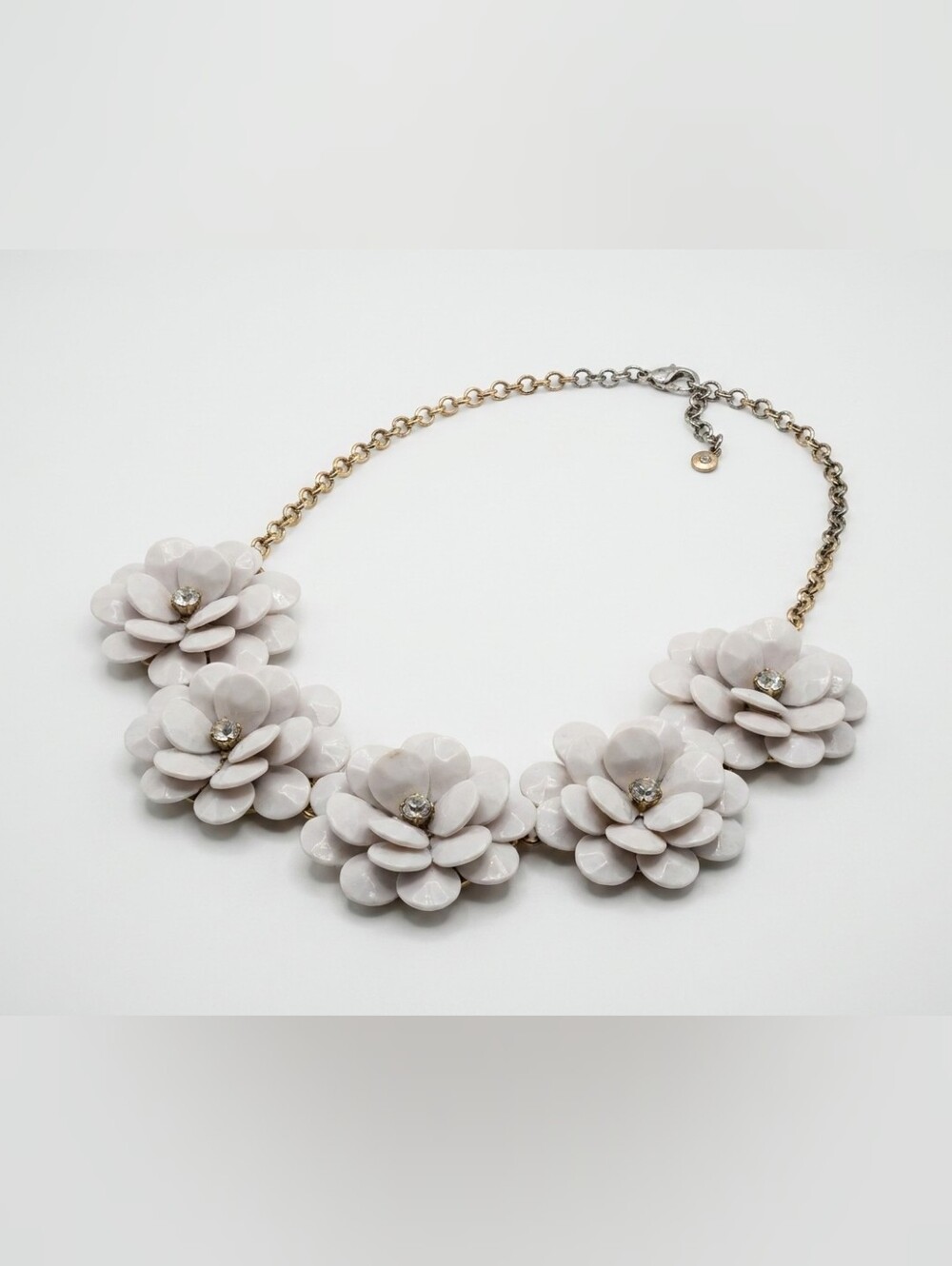 J. Crew White Floral Petal Statement Necklace with Crystal Centers